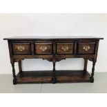 QUALITY OAK 4 DRAWER SIDEBOARD WITH BRASS HANDLES 58 X 16 X 31 INCH