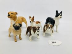 COLLECTION OF 6 BESWICK DOGS TO INCLUDE PUG, BRITISH BULLDOGS, BULL TERRIER,