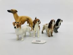5 BESWICK DOGS TO INCLUDE SPANIELS, BEAGLE, TERRIER,