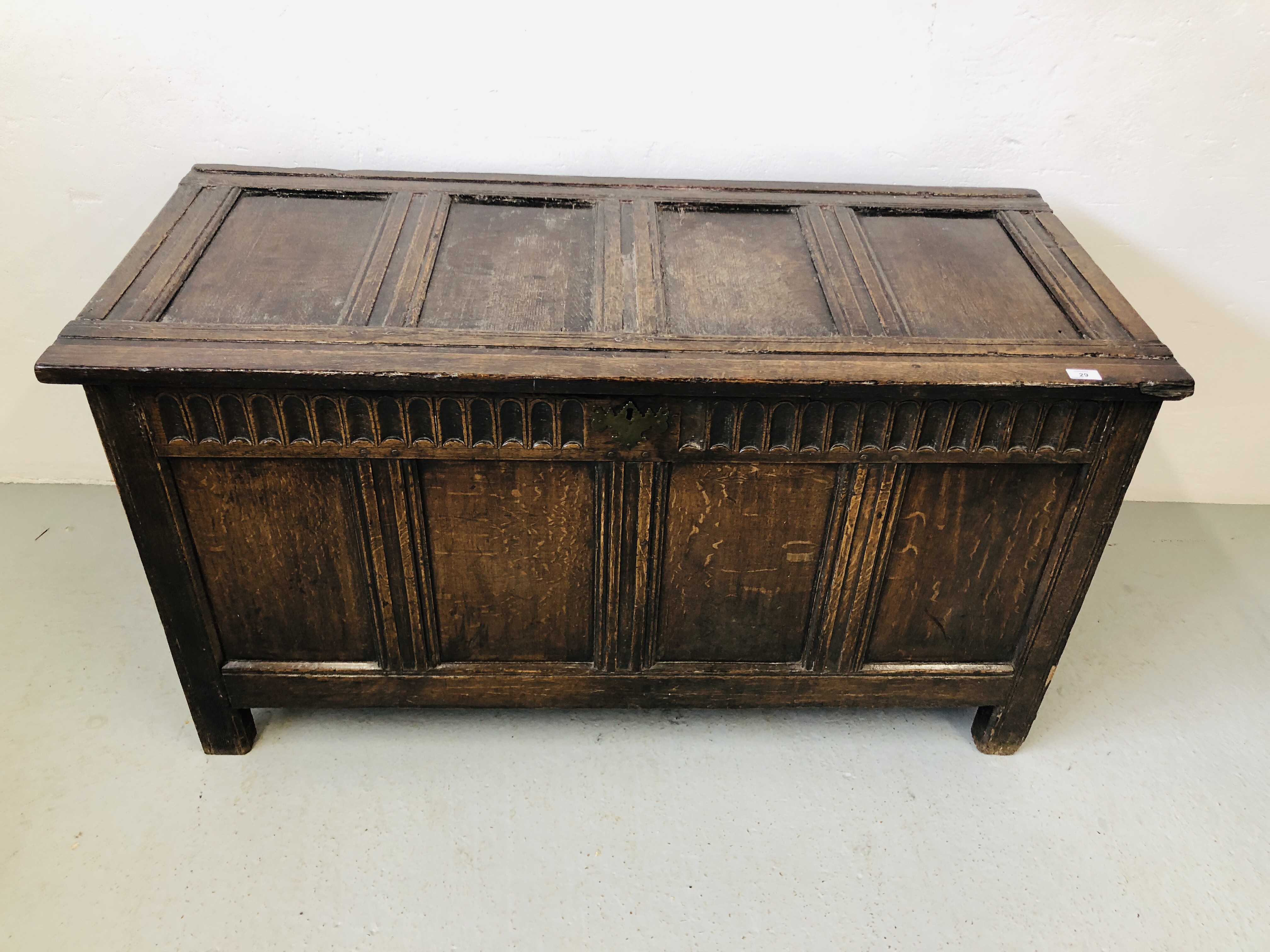 LATE 17TH CENTURY OAK COFFER - LENGTH 54 INCH, HEIGHT 29 INCH,