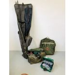 COLLECTION OF FISHING EQUIPMENT TO INCLUDE 2 BOXED MITCHEL REELS, VARIOUS ACCESSORIES, TACKLE BOX,