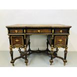 19TH. CENT. WALNUT EBONISED AND GILT METAL WRITING TABLE WITH INSET LEATHER TOP