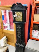 VINTAGE HEAVILY CARVED OAK GRANDFATHER CLOCK + WITH BRASS FACE MARKED BENJ RODGERS CHESTERFIELD &