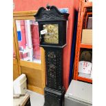 VINTAGE HEAVILY CARVED OAK GRANDFATHER CLOCK + WITH BRASS FACE MARKED BENJ RODGERS CHESTERFIELD &