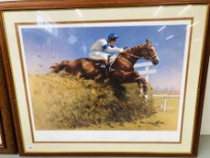 A FRAMED AND MOUNTED LIMITED EDITION PETER CURLING GRAND NATIONAL STEEPLECHASE PRINT ALDANITI