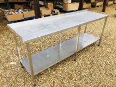 STAINLESS STEEL TWO TIER COMMERCIAL PREPARATION TABLE LENGTH 82 INCH