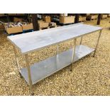 STAINLESS STEEL TWO TIER COMMERCIAL PREPARATION TABLE LENGTH 82 INCH