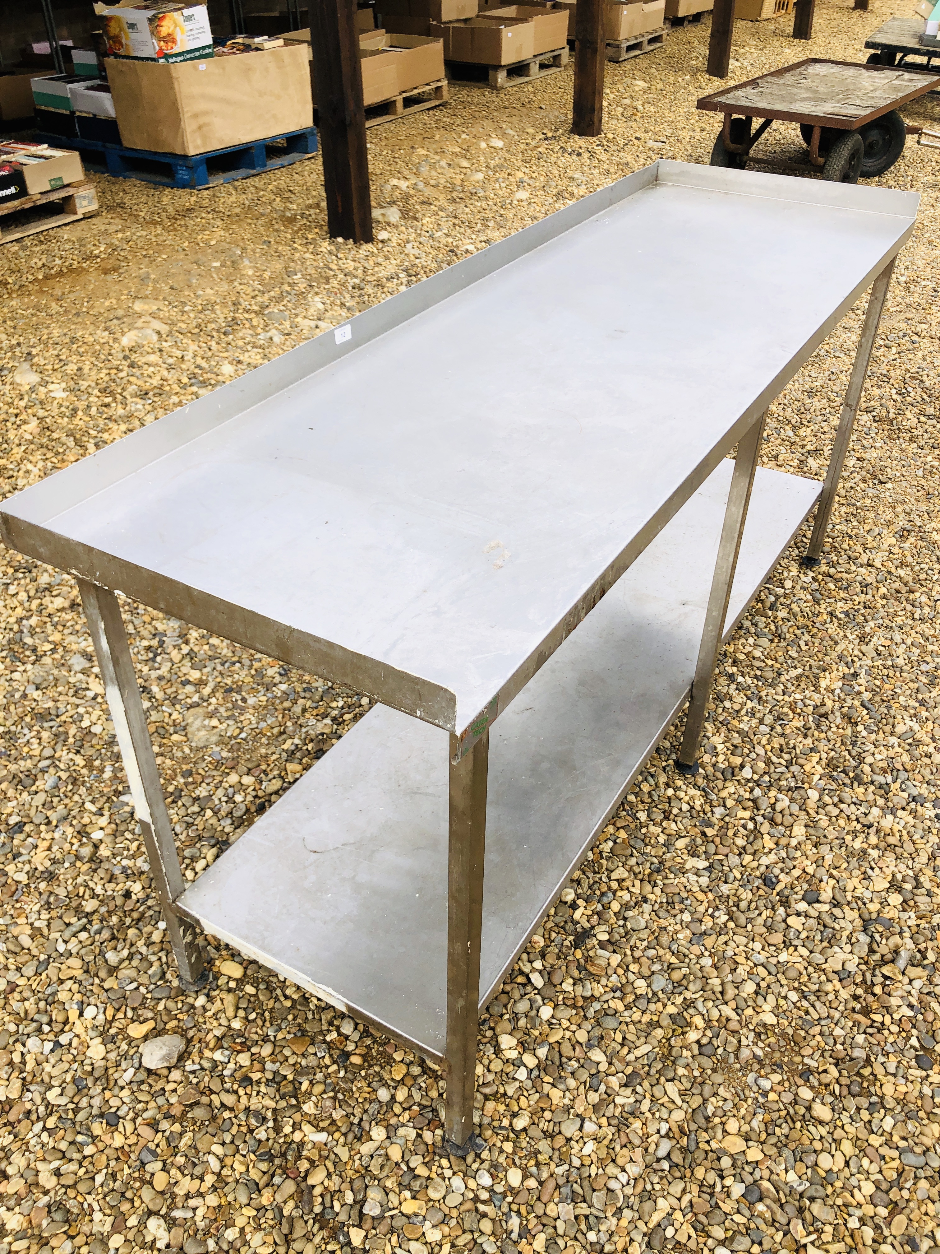 STAINLESS STEEL TWO TIER COMMERCIAL PREPARATION TABLE WITH UPSTAND LENGTH 75"