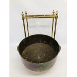 LARGE COPPER 2 HANDED POT ALONG WITH A BRASS FRAMED STICK STAND