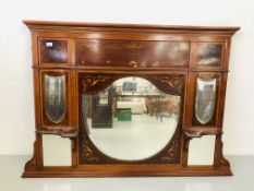 EDWARDIAN INLAID MAHOGANY OVER MANTEL MIRROR