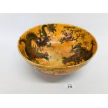 LARGE BURSLEY WARE DRAGON BOWL "411" ON AN ORANGE BACKGROUND A/F