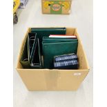 BOX WITH EMPTY STAMP ALBUMS AND STOCKBOOKS