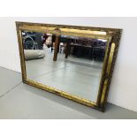 A GILT FRAMED RECTANGULAR MIRROR WITH BEVELLED PLATE GLASS 42 INCH WIDE 30-5 INCH HEIGHT