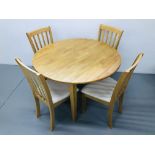 BEECH WOOD DROP FLAP TABLE AND 4 MATCHING UPHOLSTERED CHAIRS