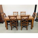 A HARDWOOD EXTENDING DINING SET COMPRISING EXTENDING TABLE 71 INCH X 36 INCH (91 INCH EXTENDED) AND