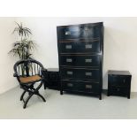 THREE PIECES OF MODERN LACQUERED BEDROOM FURNITURE COMPRISING FIVE DRAWER CHEST APPROX HEIGHT 59