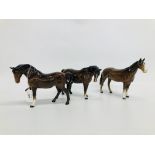 3 BROWN BESWICK HORSE FIGURES