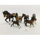 COLLECTION OF 4 BESWICK BROWN HORSES + 1 BESWICK FOUL AND 1 BESWICK PONY