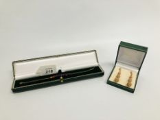 PAIR OF EARRINGS MARKED 375 IN PRESENTATION BOX + LADIES BRACELET SET WITH COLOURED STONES MARKED