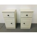 A PAIR OF MODERN WHITE FINISH SINGLE DRAWER BEDSIDE CABINETS AND A MODERN WHITE FINISH DRESSING