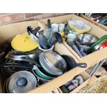 8 BOXES CONTAINING MIXED HOUSEHOLD AND KITCHEN SUNDRIES TO INCLUDE KITCHEN POTS / PANS AND UTENSILS,