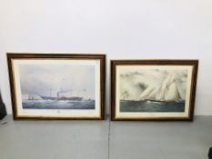 PAIR OF SHIPPING PRINTS TO INCLUDE "THE GREAT WESTERN" + THE SCHOONER YACHT