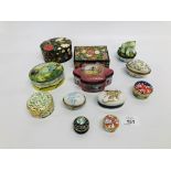 COLLECTION OF 12 TRINKET BOXES TO INCLUDE LIMOGES, PAPER MACHE,