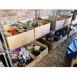 8 BOXES CONTAINING AN EXTENSIVE COLLECTION OF HOUSEHOLD SUNDRIES, GLASSWARE,