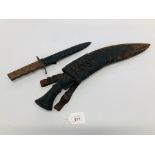 A KUKRI NEPALESE COMPLETE WITH SMALL KNIVES ALONG WITH A 1930 ITALIAN DAGGER