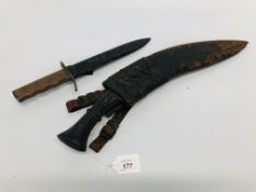A KUKRI NEPALESE COMPLETE WITH SMALL KNIVES ALONG WITH A 1930 ITALIAN DAGGER