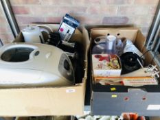 2 X LARGE BOXES OF HOUSEHOLD ELECTRICALS TO INCLUDE MORPHY RICHARDS BREAD MAKER, KETTLE, HAIRDRYER,