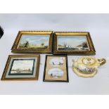 COLLECTION OF FRAMED PICTURES TO INCLUDE A PAIR OF GILT FRAMED OIL ON CANVAS WINTER SCENES BEARING