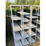 3 X STEEL WORKSHOP SHELVING UNITS, 67 INCH HEIGHT, 36 INCH WIDE,