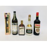 5 BOTTLES VARIOUS ALCOHOL TO INCLUDE COINTREAU LIQUEUR, PEPPERMINT SCHNAPPS, 100CL.