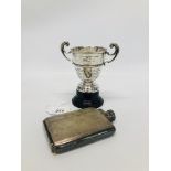 SILVER 2 HANDLED TROPHY CUP RELATING TO TENNIS DOUBLES CHAMPIONSHIP FIRST DATED 1929 TOGETHER WITH