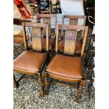 A SET OF FOUR OAK FRAMED 1940'S DINING CHAIRS