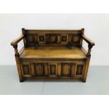 OAK MONKS BENCH WITH LINEN FOLD DETAIL