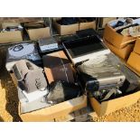 4 X BOXES CONTAINING QUANTITY OF VISUAL / AUDIO RECORDING EQUIPMENT, TURNTABLE, PORTABLE RADIOS,