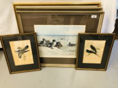 3 X FRAMED A. THORBURN BIRD PRINTS BEARING PENCIL SIGNATURES + FRAMED PRINT J.C.