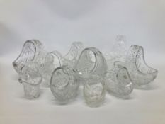 10 VARIOUS CUT GLASS BASKETS