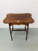 A MAHOGANY OCCASIONAL TABLE WITH SHAPED TOP 27 INCH X 19 INCH(TOP)