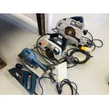 A BOSCH 110 VOLT CIRCULAR SAW MODEL GKS 85S, A HOTZ-HER 110 VOLT CIRCULAR SAW,