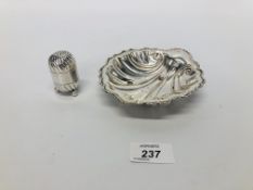 SILVER SHELL DISH ON BUN FEET,