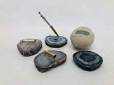 SMALL COLLECTION OF 4 CRYSTAL ROCKS & ROCK LABELED "GLACIER MELT CAULDRON BALL BARENTS SEA"