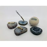 SMALL COLLECTION OF 4 CRYSTAL ROCKS & ROCK LABELED "GLACIER MELT CAULDRON BALL BARENTS SEA"