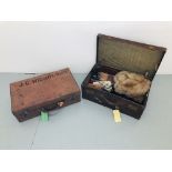 2 X VINTAGE LUGGAGE CASE & CONTENTS TO INCLUDE VINTAGE CROCODILE BAG, BEADED EVENING BAG,
