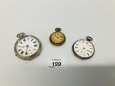 3 X VINTAGE POCKET WATCHES OF VARYING SIZES