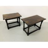 TWO GOOD QUALITY REPRODUCTION SOLID OAK OCCASIONAL TABLES OF TRADITIONAL CONSTRUCTION ONE LENGTH 28