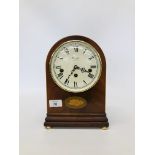 A GOOD QUALITY REPRODUCTION DOME TOP MAHOGANY MANTEL CLOCK WITH WESTMINSTER CHIME THE DIAL MARKED