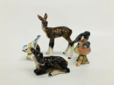 2 X BESWICK BIRDS TO INCLUDE CHAFFINCH 991, ROYAL WORCESTER BLUE TIT, PAIR OF BAMBI ORNAMENTS ETC.